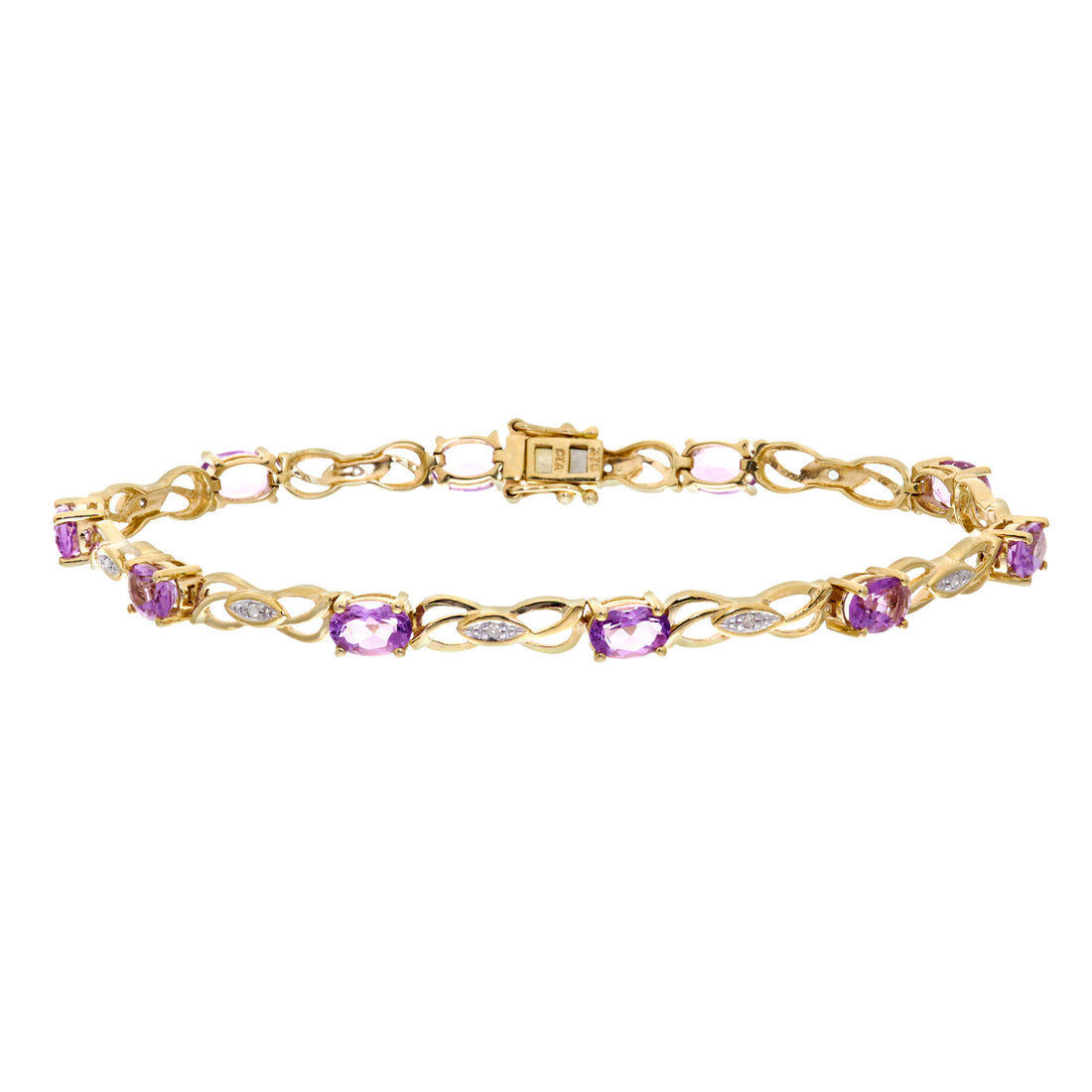 9ct Yellow Gold Ladies Diamond and Amethyst Bracelet