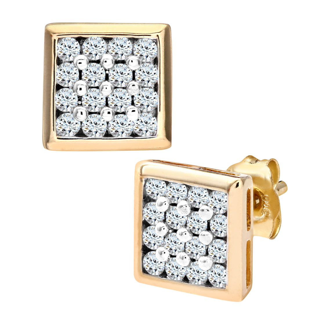 9ct Yellow Gold Mens 20pt Diamond Earrings