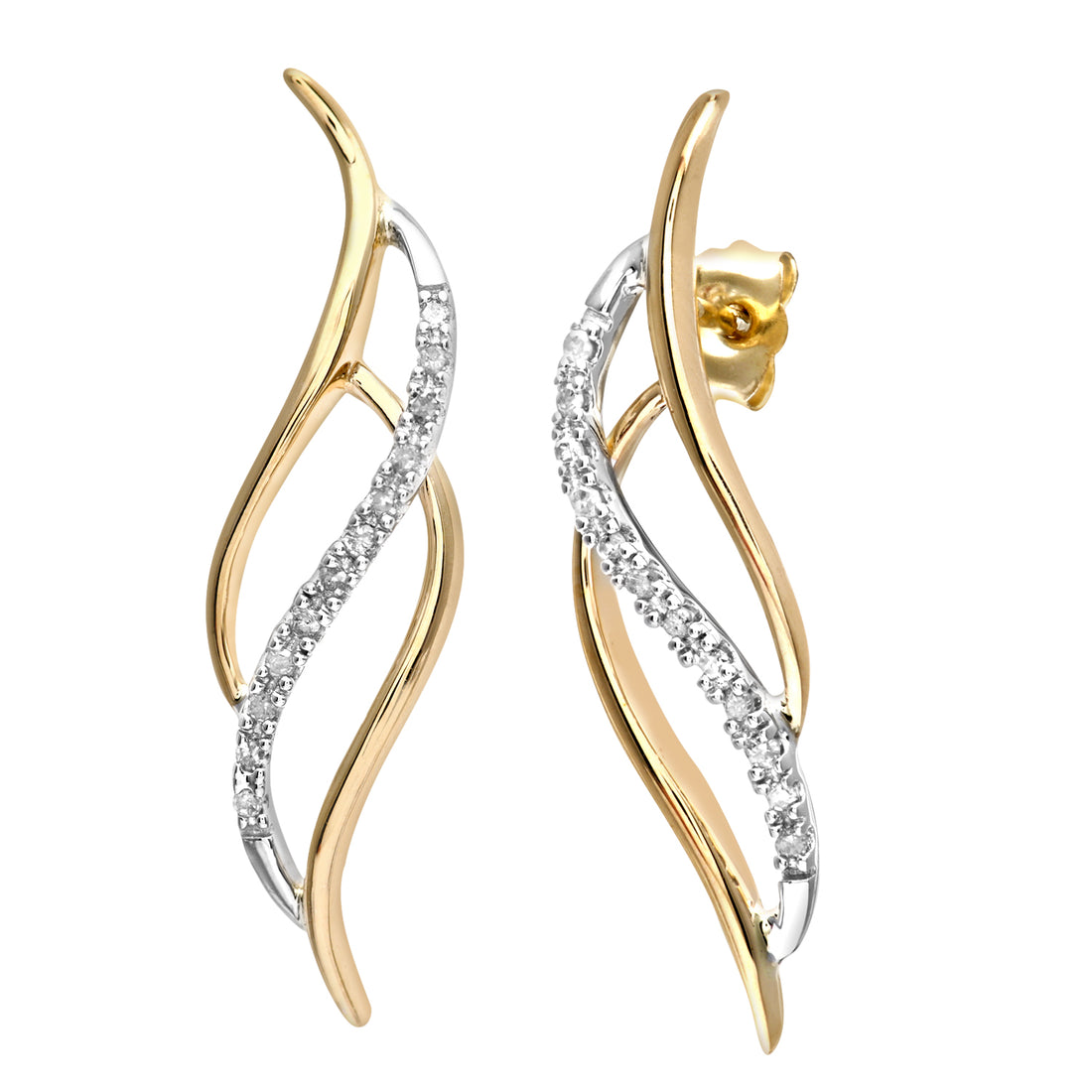 9ct Yellow and White Gold 10pt Diamond Earrings