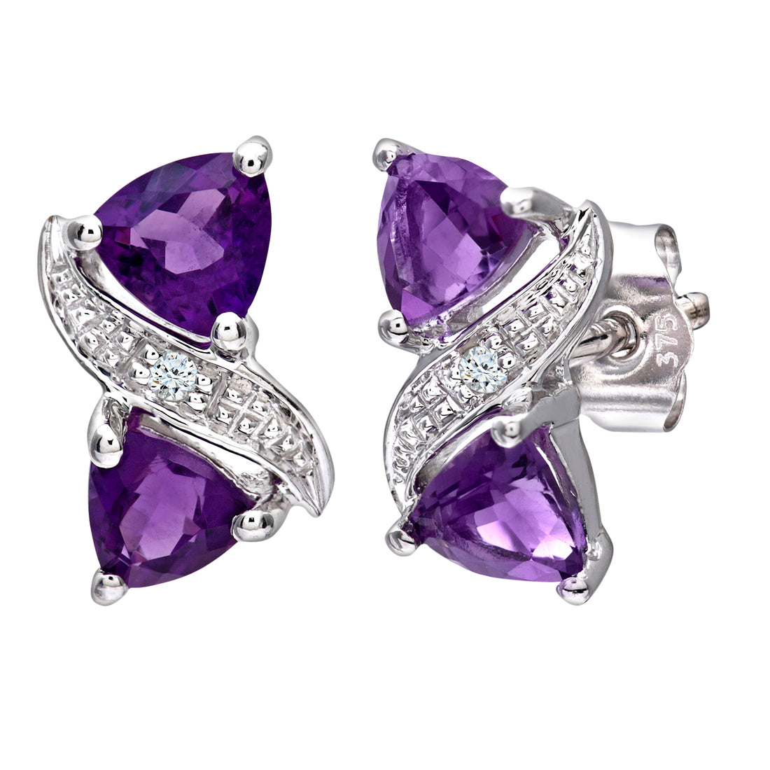 9ct White Gold Ladies Diamond and Amethyst Earrings