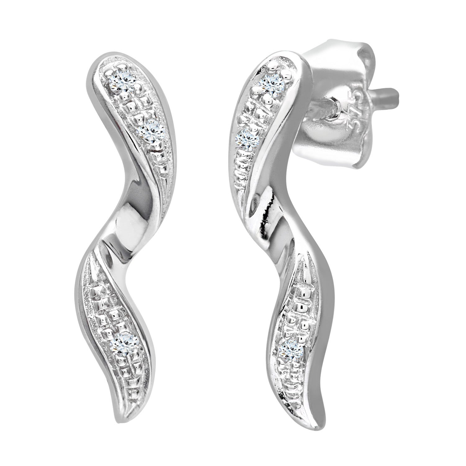 9ct White Gold Diamond Set Twist Drop Stud Earrings