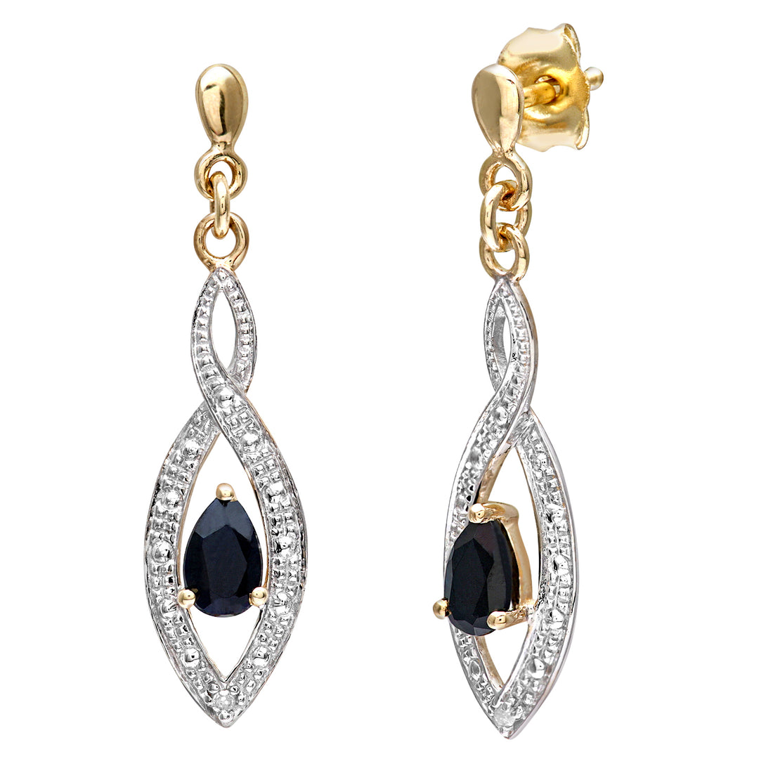 9ct Yellow Gold Ladies Diamond and Sapphire Earrings