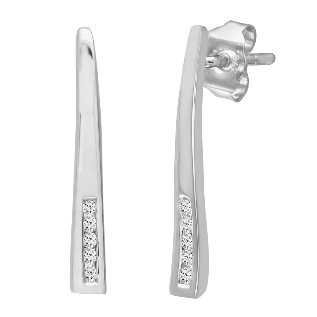 Ladies 9ct White Gold Diamond Channel Drop Earrings