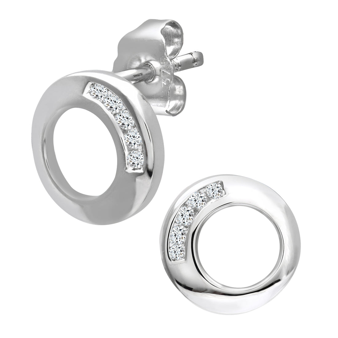 Ladies 9ct White Gold Diamond Open Circle Earrings