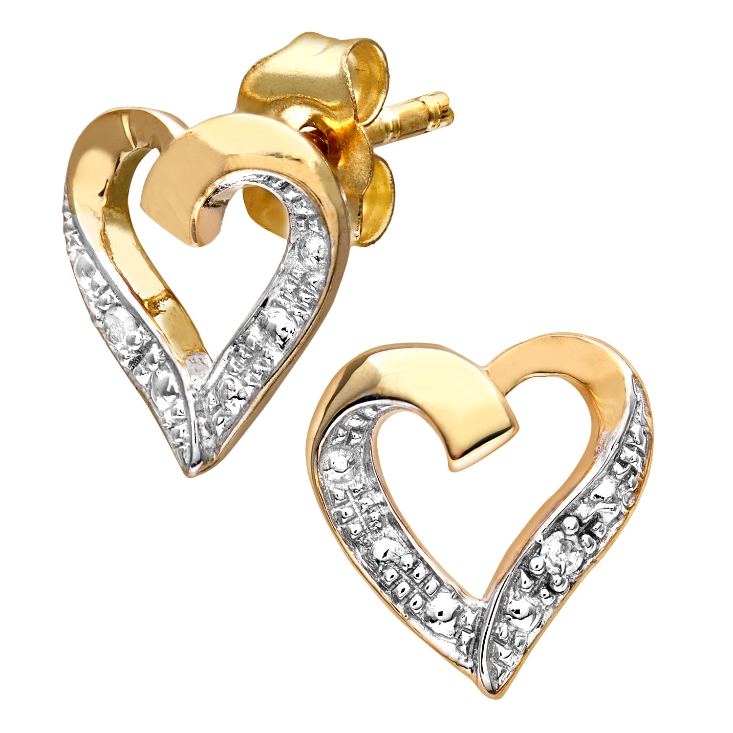 9ct Yellow Gold Diamond Heart Earrings