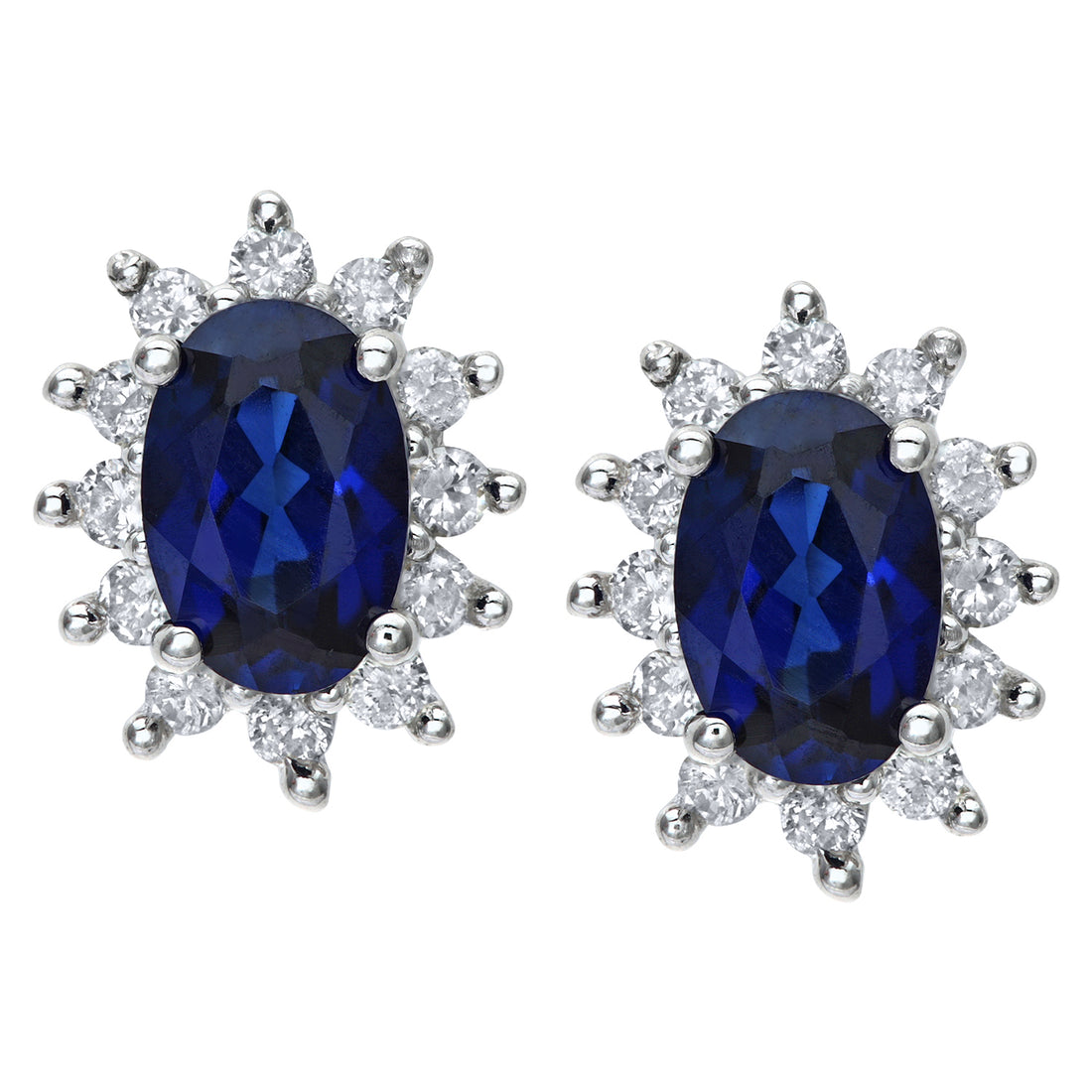 Round Brilliant 0.25ct Sapphire and Diamond 9ct White Gold Oval Cluster Earrings