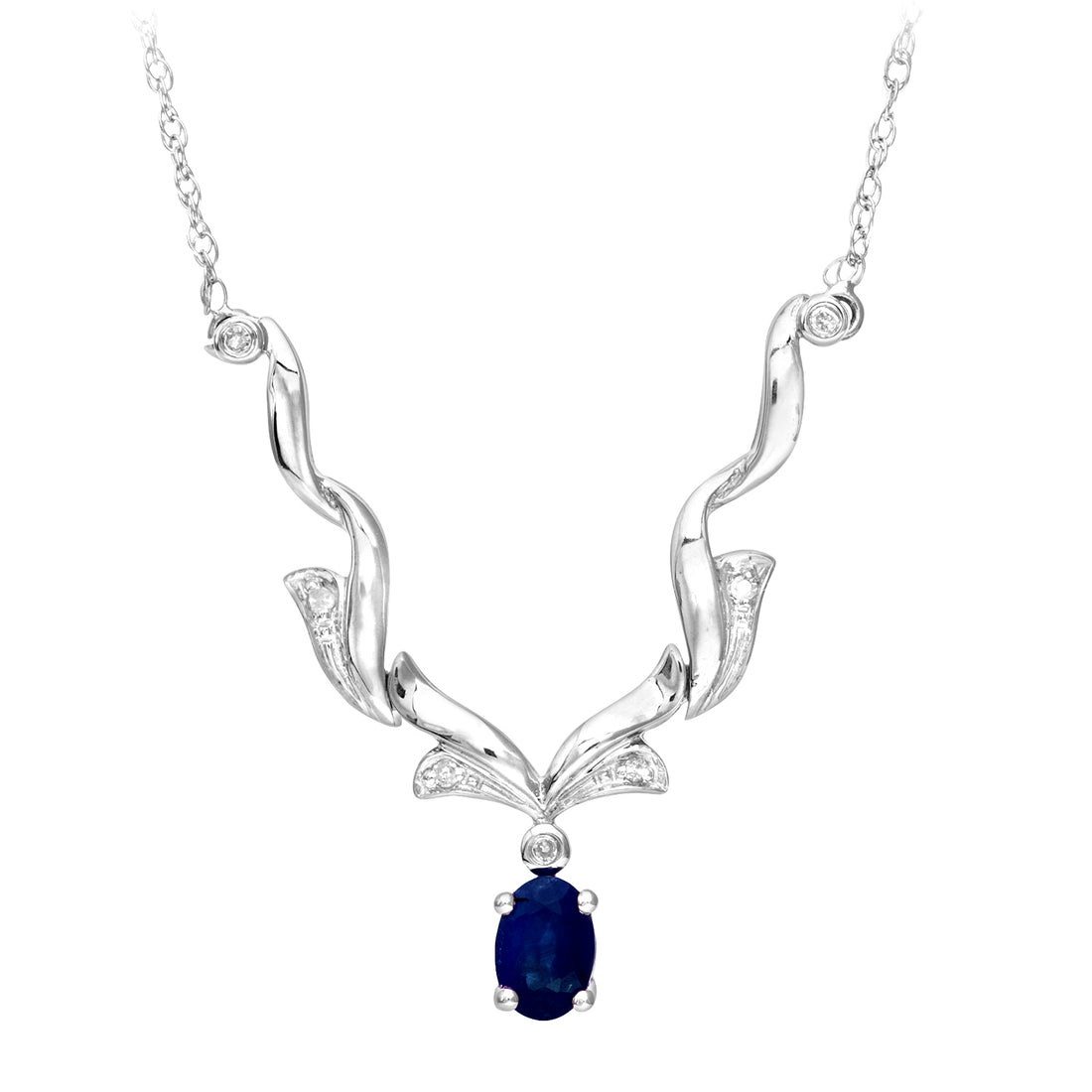 9ct White Gold Diamond and Sapphire Ladies Necklace