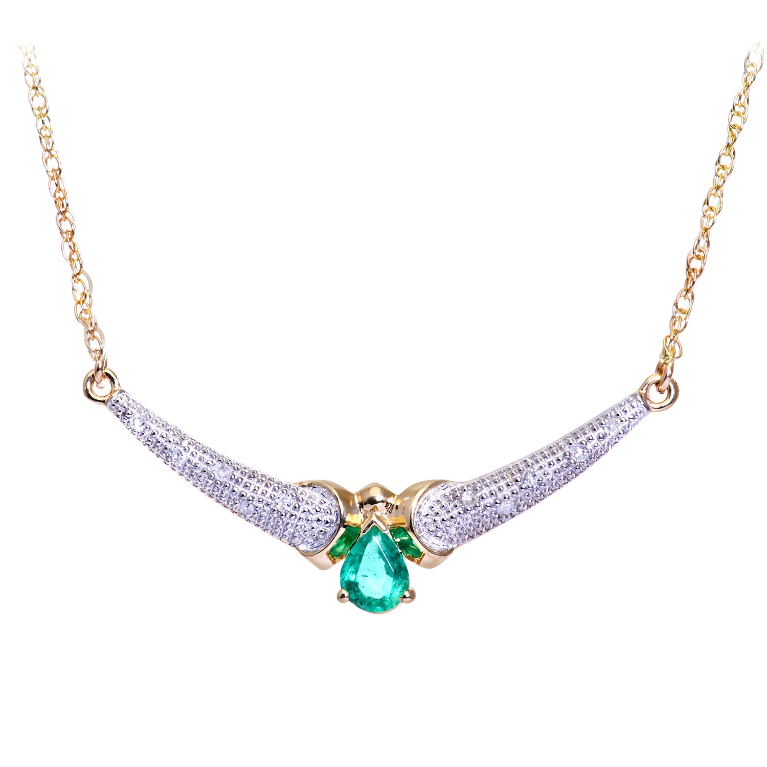 9ct Yellow Gold Diamond and Emerald Ladies Necklace