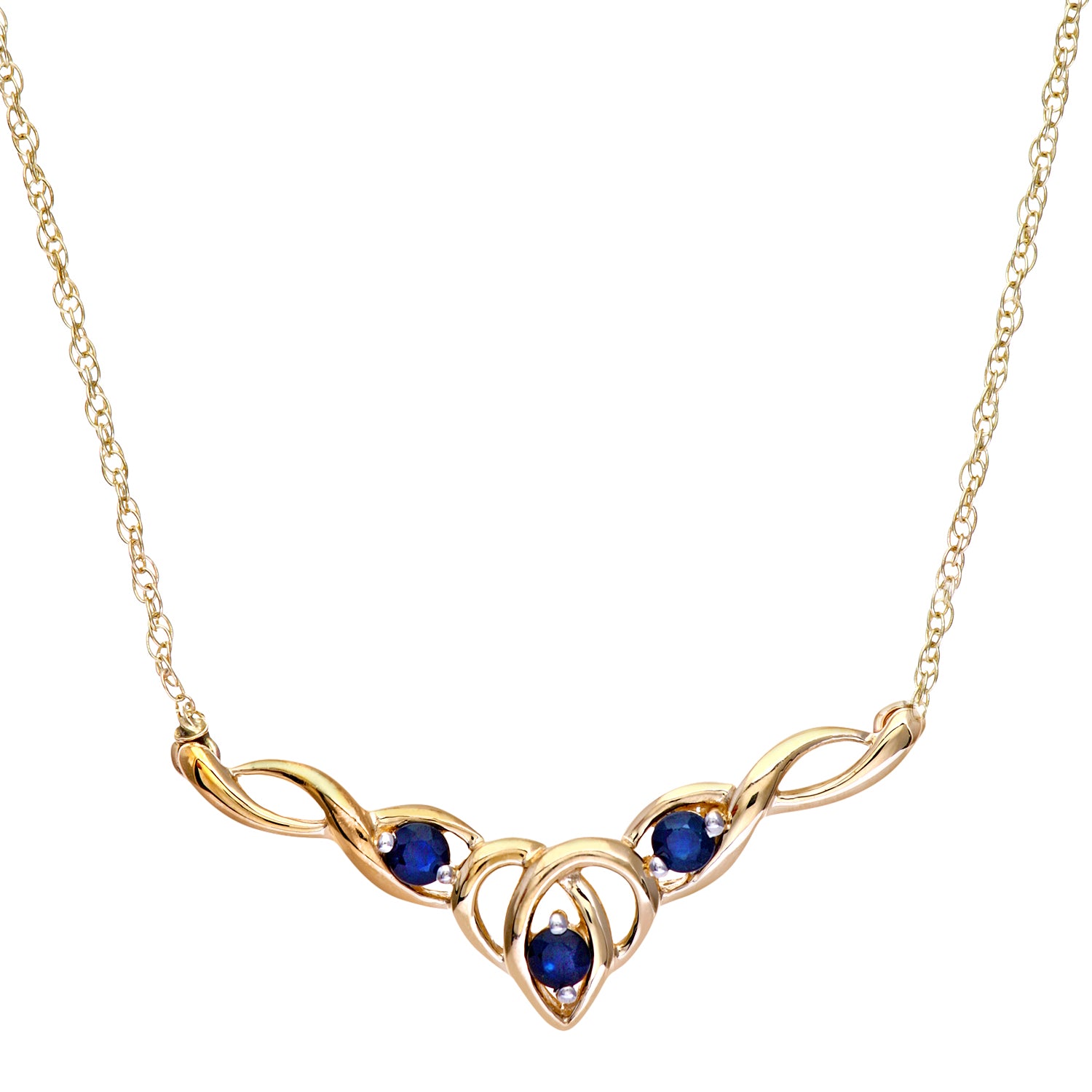 9ct Yellow Gold Sapphire Celtic Style Necklace + 18&quot; Pow Chain