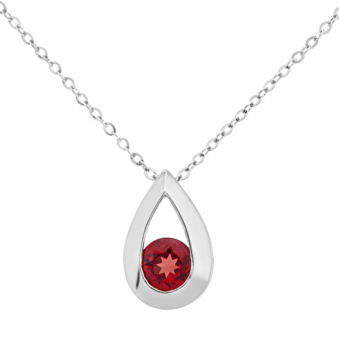 9ct White Gold 0.35ct Garnet Tear Drop Pendant + 18" Chain