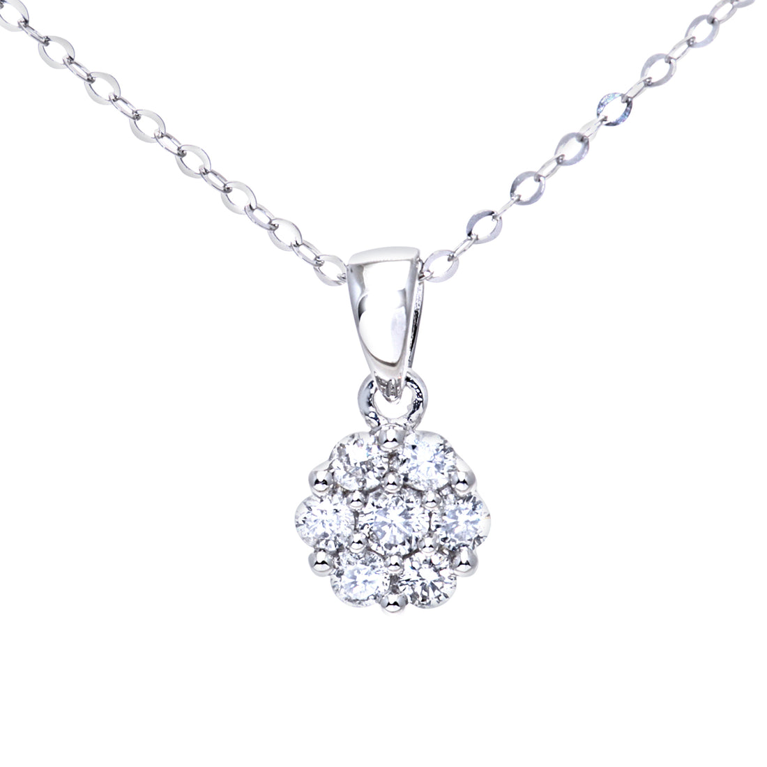 Ladies 9ct White Gold 0.20ct Diamond Cluster Pendant + 18" Trace Chain