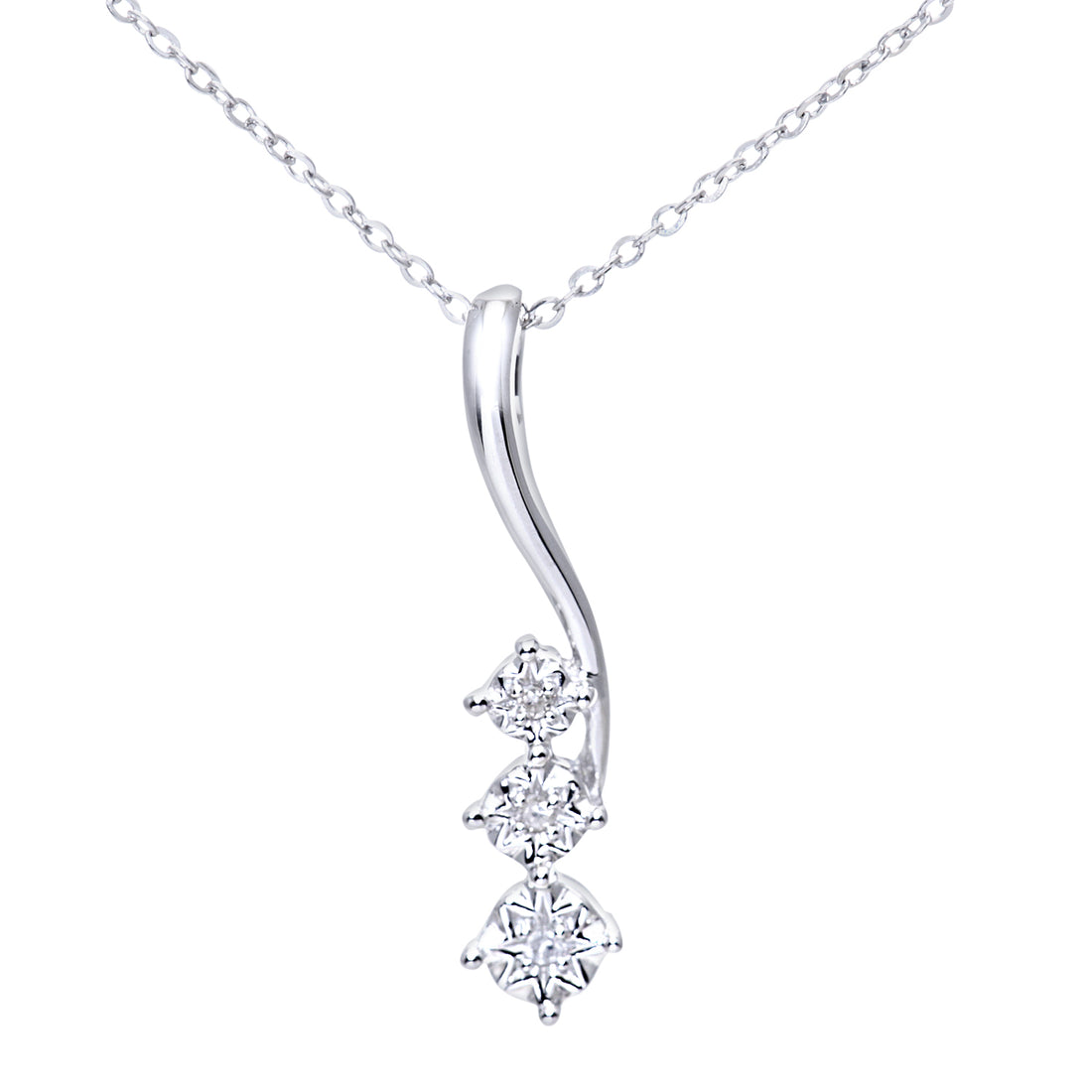 9ct White Gold Pave Set Diamond Drop Pendant and 18" Chain