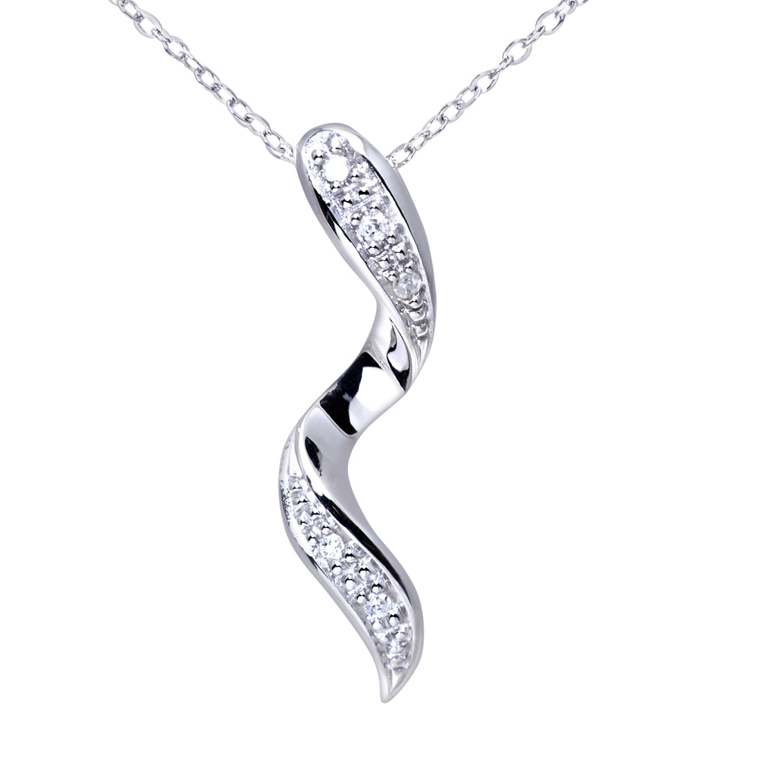 Ladies 9ct White Gold Diamond Twist Pendant + 18" Trace Chain