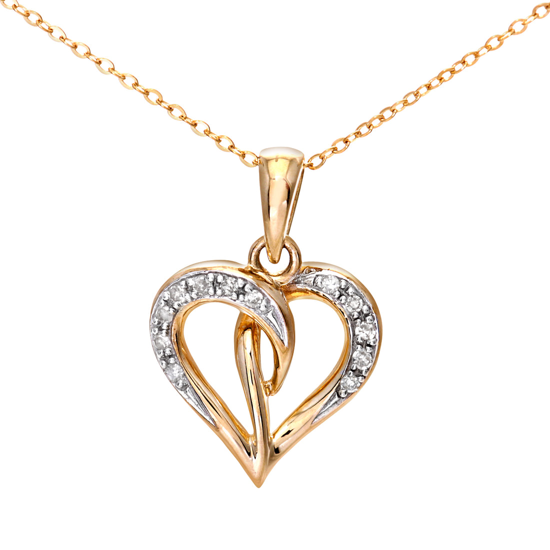9ct Yellow Gold Pave Set Diamond Heart Pendant and 18" Chain
