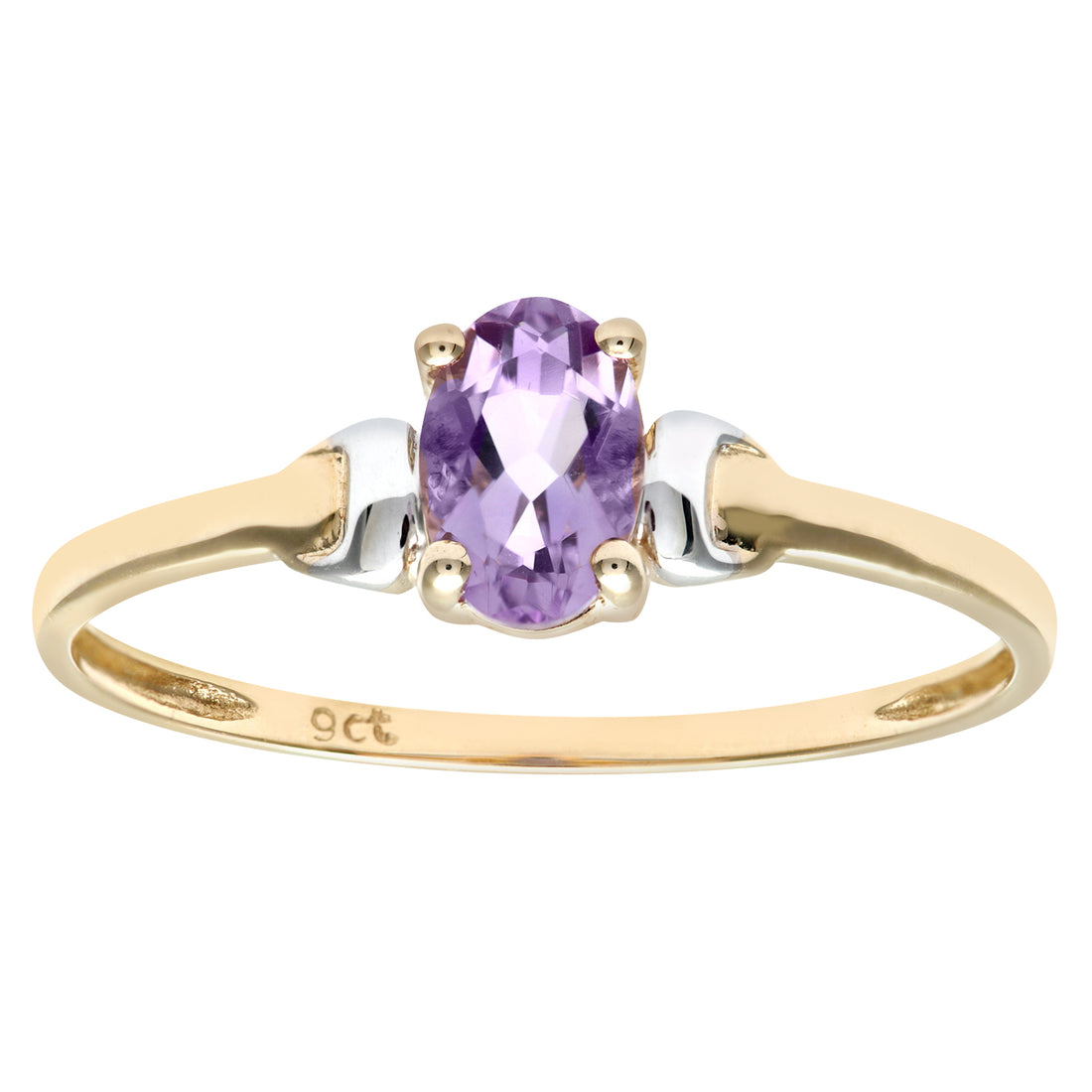 9ct Yellow and White Gold Ladies Amethyst Birth Stone Ring