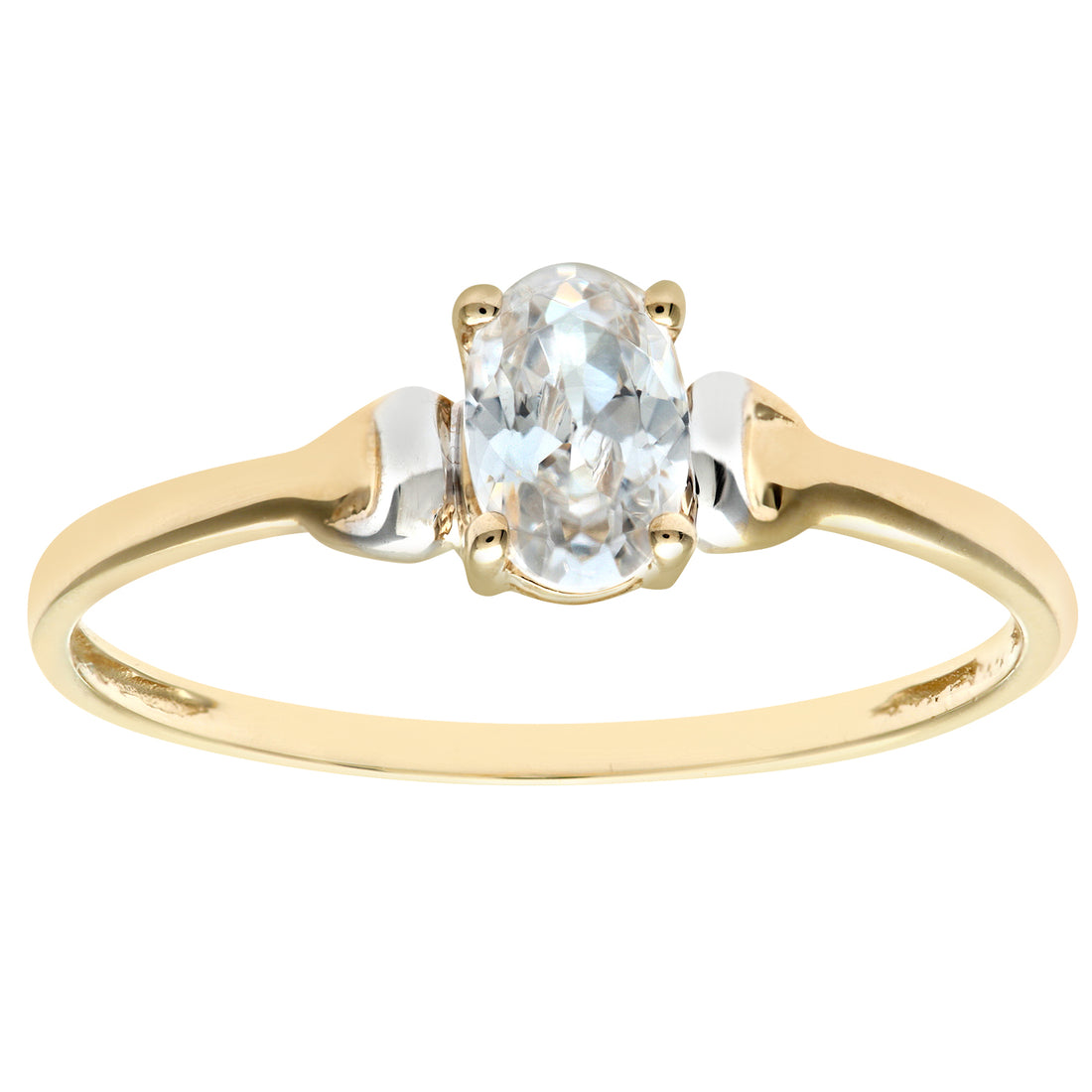 9ct Yellow and White Gold Ladies Cubic Zirconia Birth Stone Ring