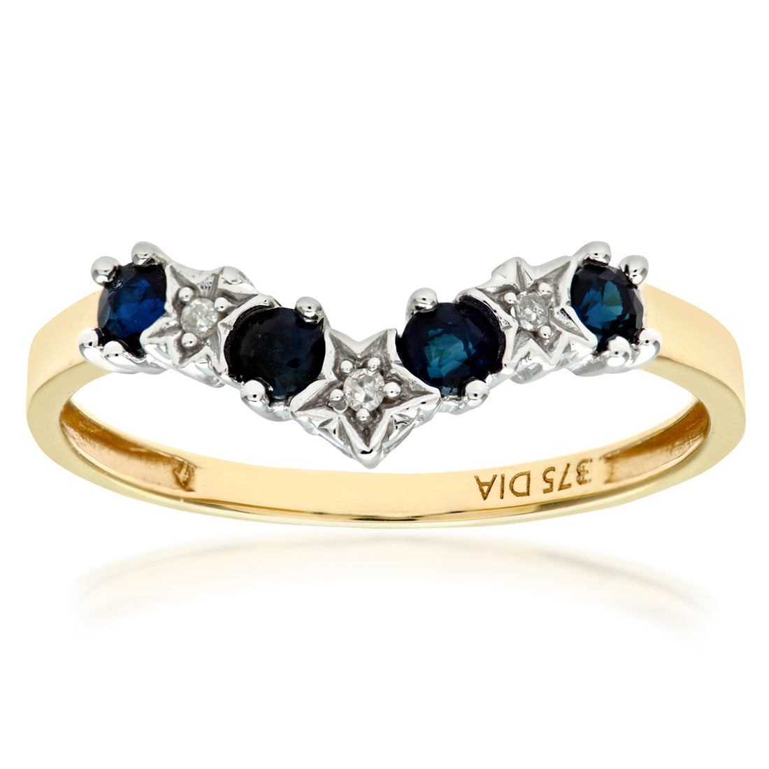 9ct Yellow Gold Sapphire And Diamond Wishbone Ring