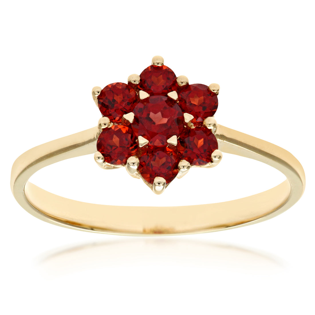 Ladies 9ct Yellow Gold Garnet Cluster Ring