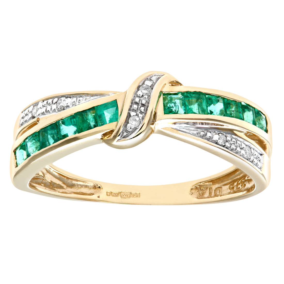 9ct Yellow Gold Emerald And Diamond Bow Ring
