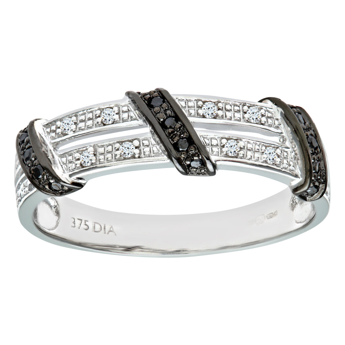 9ct White Gold Black Diamond Twist Ribbon Eternity Ring