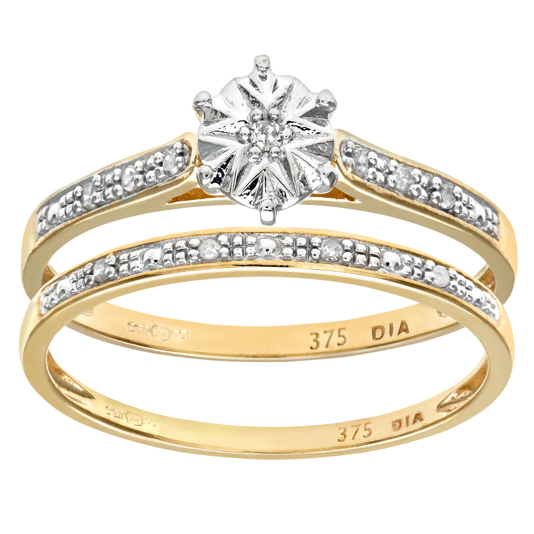 9ct Yellow Gold 0.05ct Diamond Bridal Set Ring