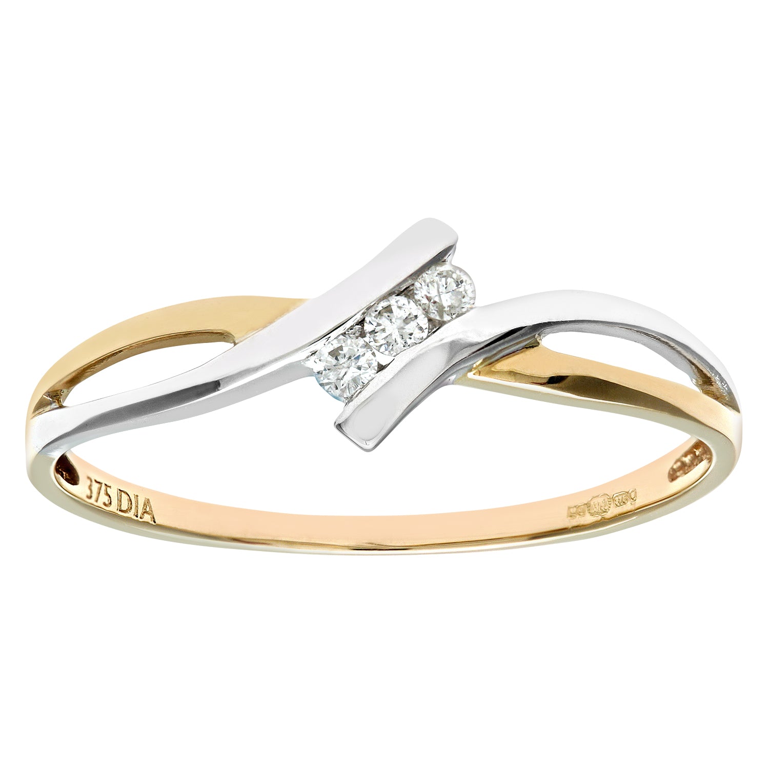 Ladies 9ct Yellow and White Gold Diamond Crossover Ring