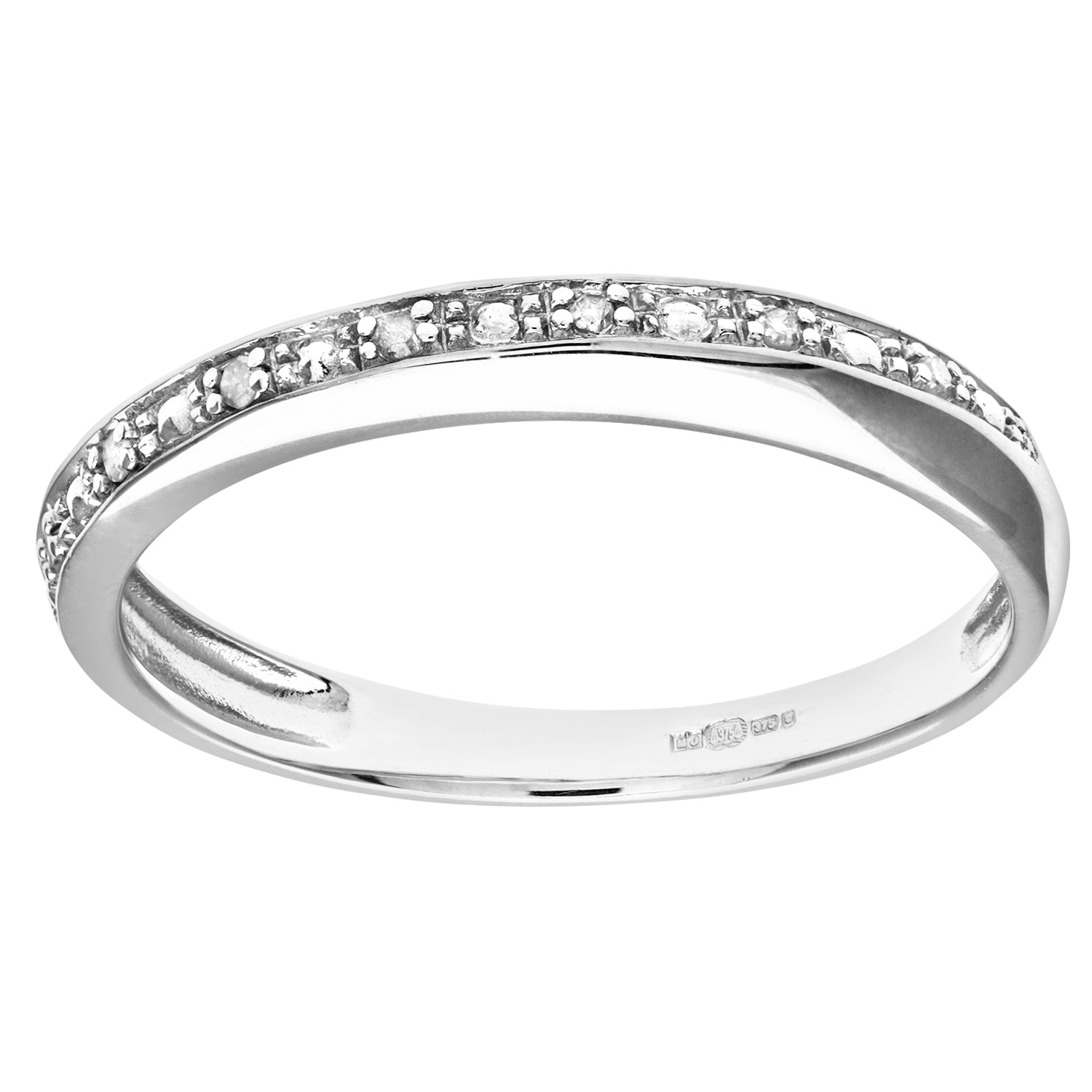 9ct White Gold Diamond Pave Set Crossover Effect Half Eternity Ring