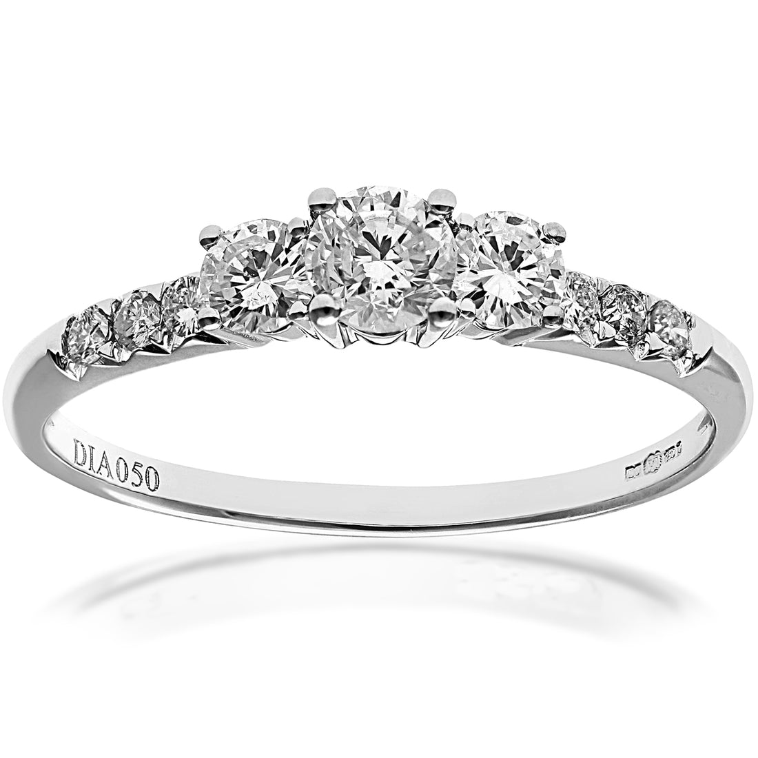 18ct White Gold 1/2ct Certified Diamonds Trilogy Engagement Ring