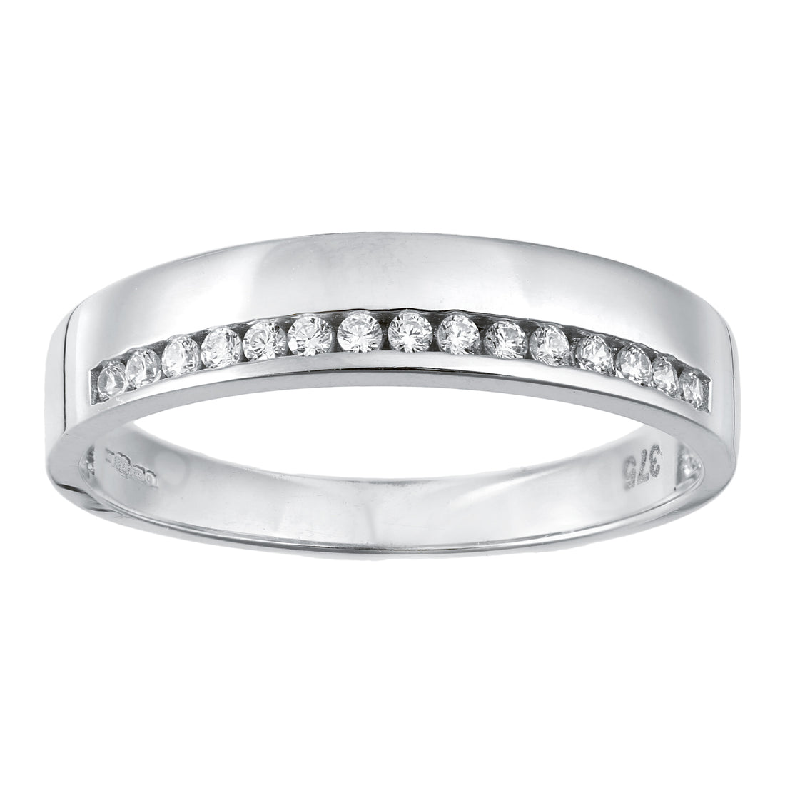9 ct White Gold Wedding Band with CZ Stones Channel Set