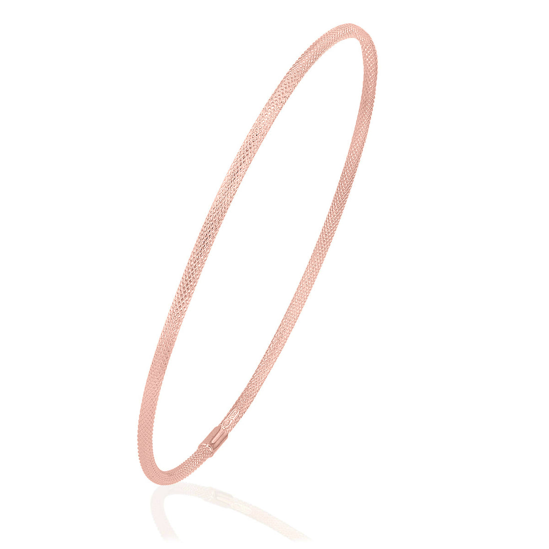 9ct Rose Gold, Diamond Cut Textured Bangle of 6.5cm Diameter