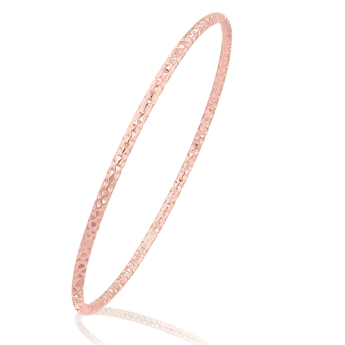 9ct Rose Gold, Diamond Cut Bangle of 6.5cm Diameter