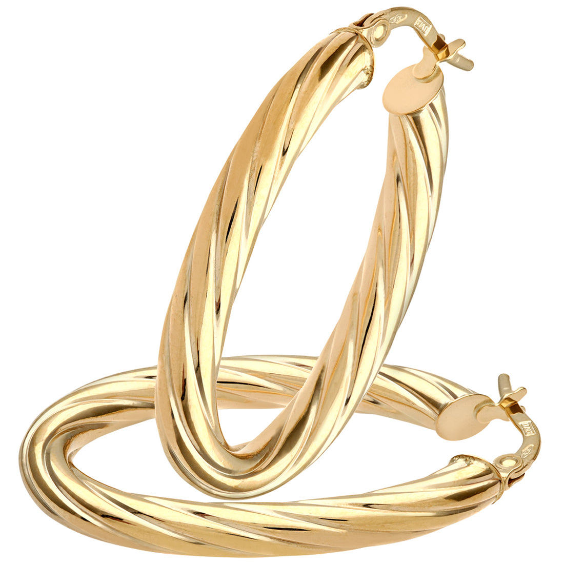 9ct Yellow Gold Oval Twisted Hoop Earrings on 0.4cm Tube
