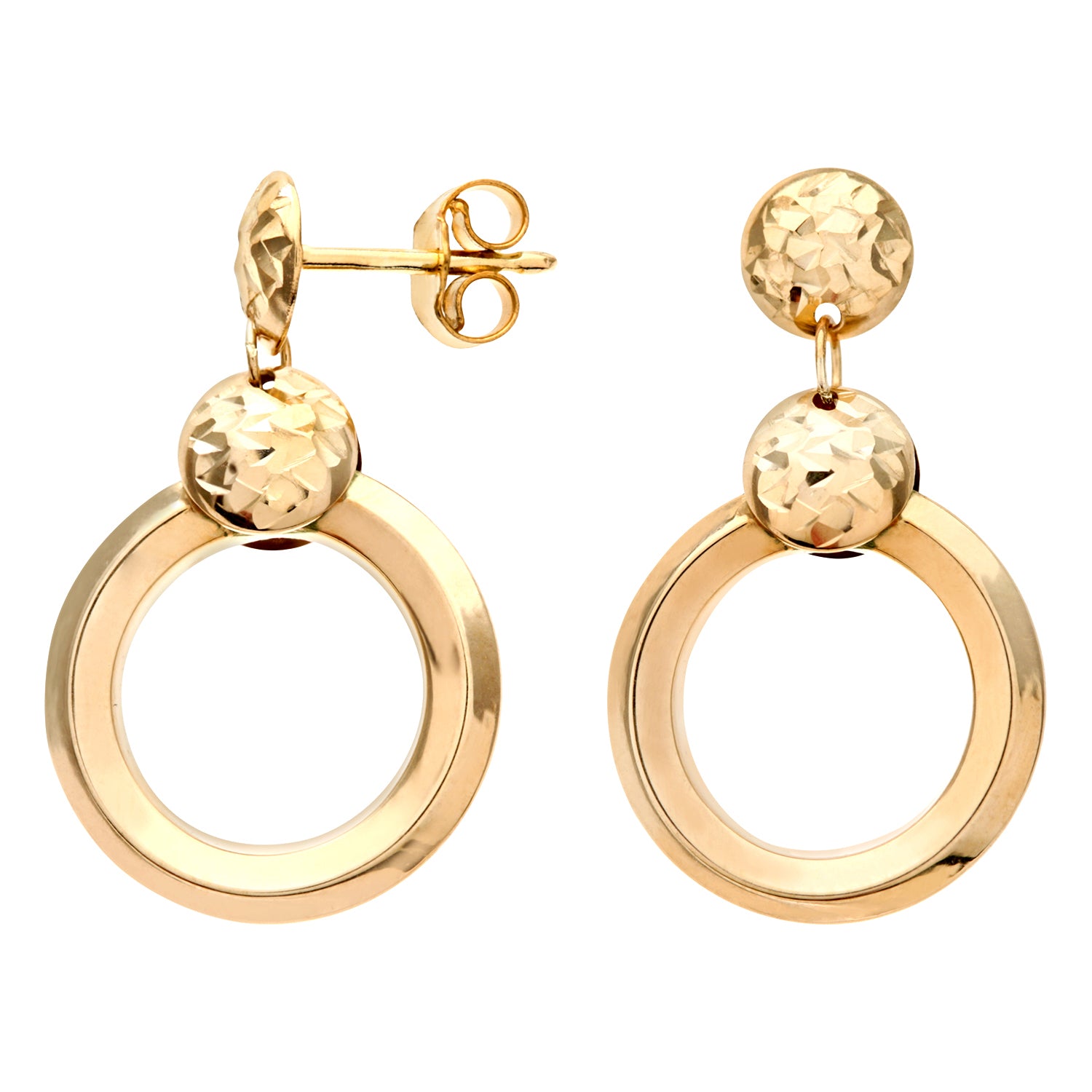 9ct Yellow Gold Triple Diamond Cut, Chiseled Round Drop Earrings