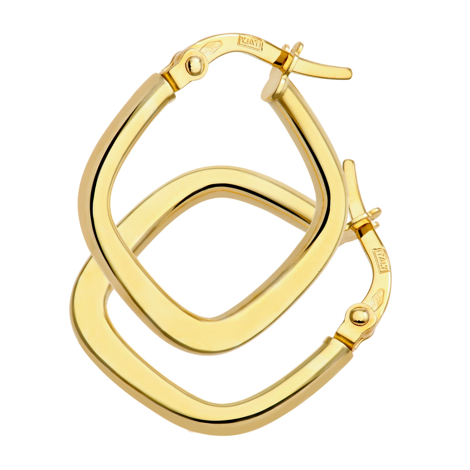9ct Yellow Gold Shiny Square Flat Hoop Earrings