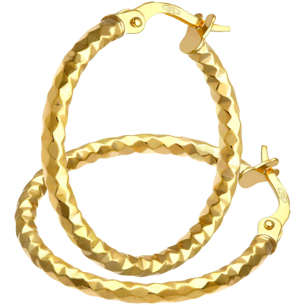 9ct Yellow Gold Diamond Cut Hoop Earrings of 20mm Diameter