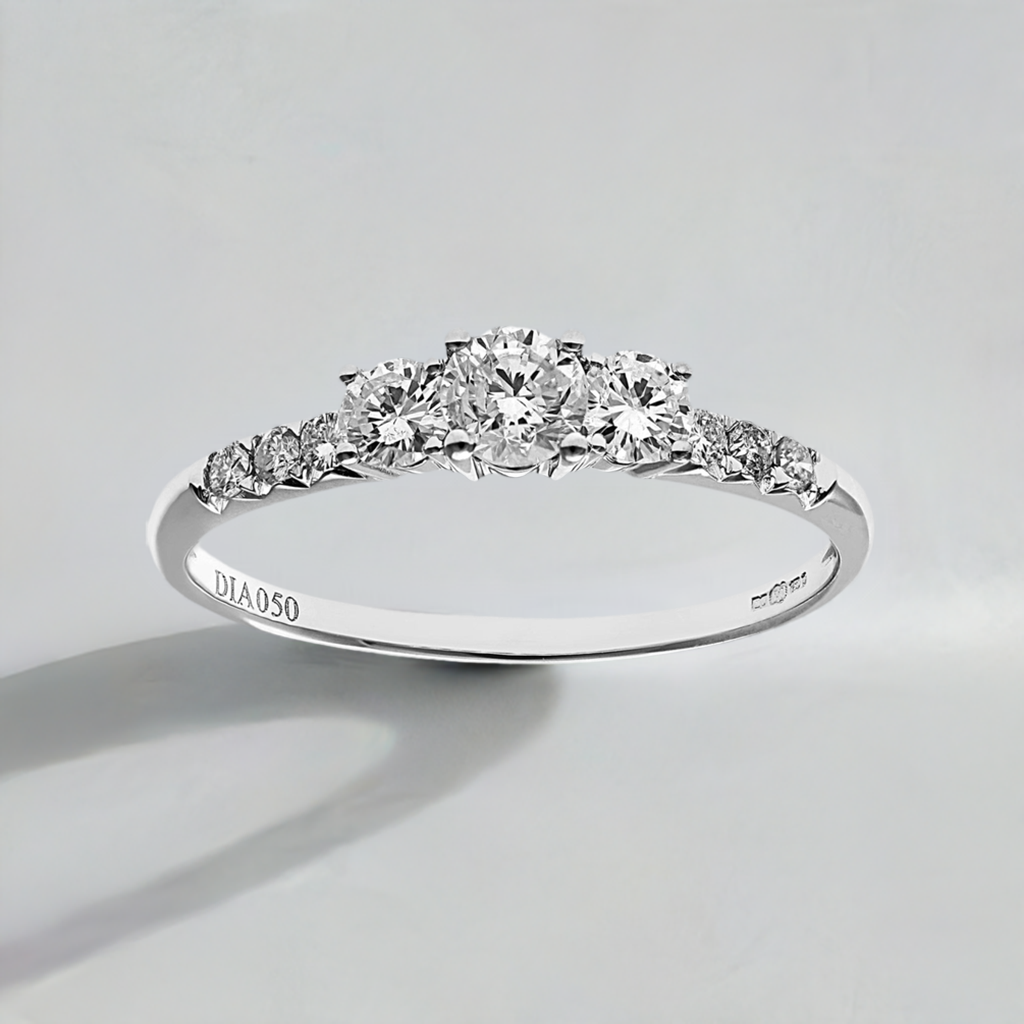 18ct White Gold 1/2ct Certified Diamonds Trilogy Engagement Ring